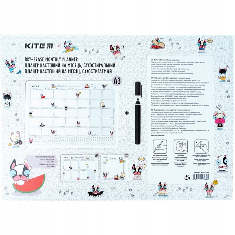 Planer ścienny na miesiąc dla dziewczynki A3 Funny dogs