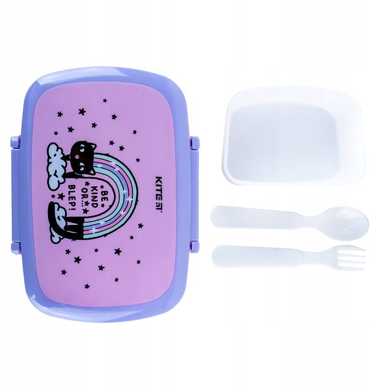Lunchbox ze sztućcami dla dziewczynki 750 ml z kotem