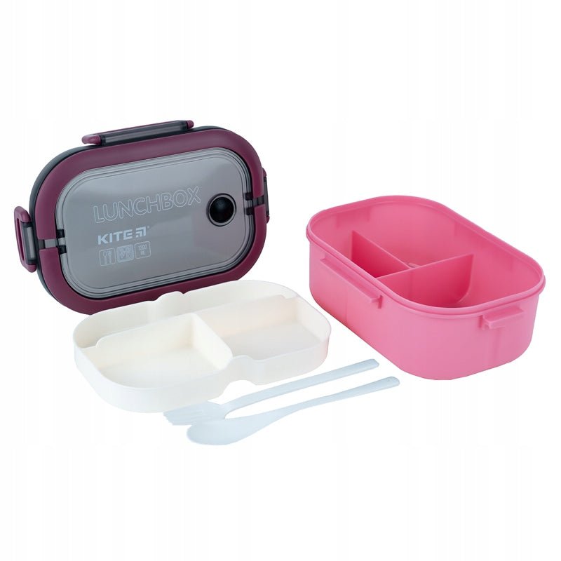 Lunchbox z przegrodkami i ze sztuccami 1200ml różowy