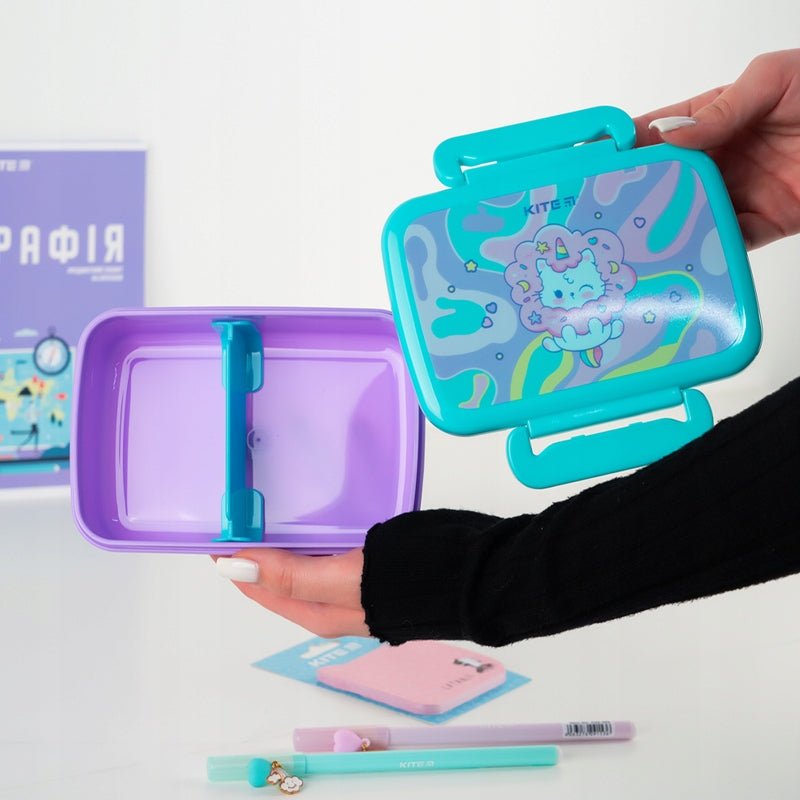 Śniadaniówka z przegródkami dla dziewczynki 420ml z kotem