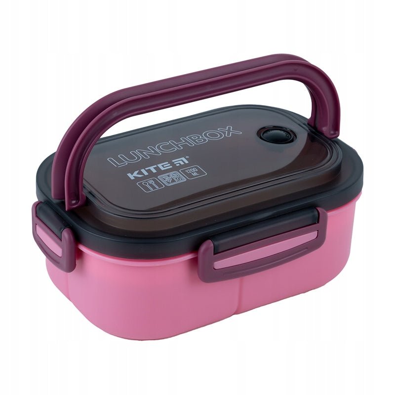 Lunchbox z przegrodkami i ze sztuccami 1200ml różowy