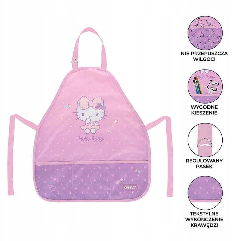Fartuszek ochronny dla małej artystki – lekki, trwały, ozdobiony motywem Hello Kitty, idealny do malowania.