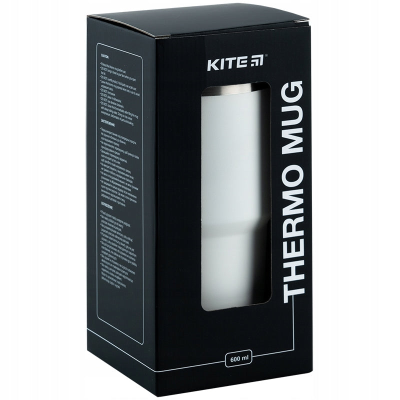 Kubek termiczny ze słomką ustnikiem 600 ml biały