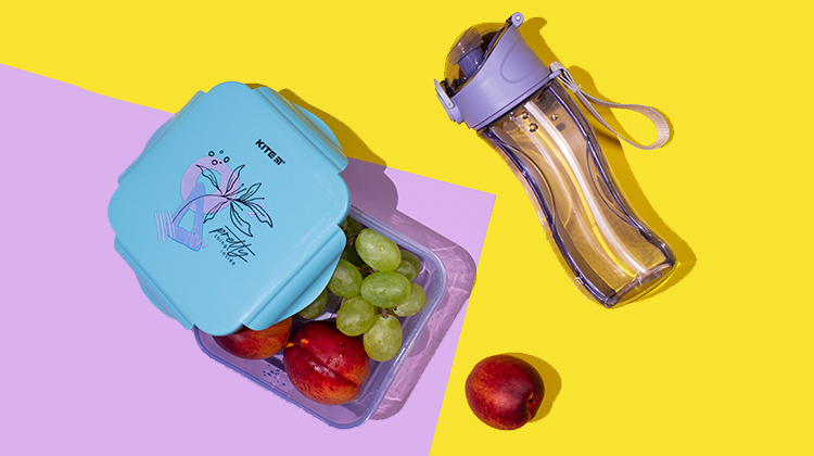 Zestaw Kite: lunch box i butelka na wodę – bez BPA, idealny dla dzieci i dorosłych.
