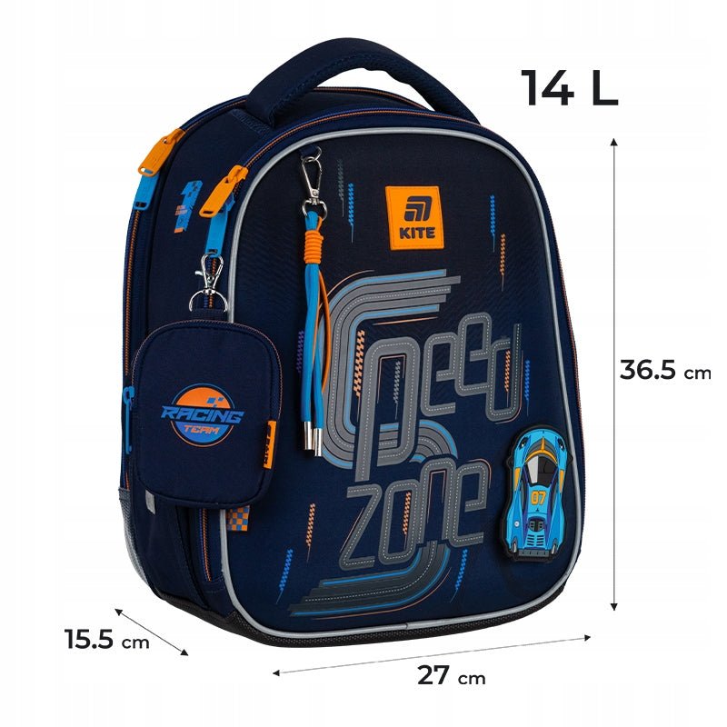Tornister z ramą Kite K25-555S-3 z plecami Ergo Kids i wyściełaną rączką, z gumowym znaczkiem na rzep i brelokiem