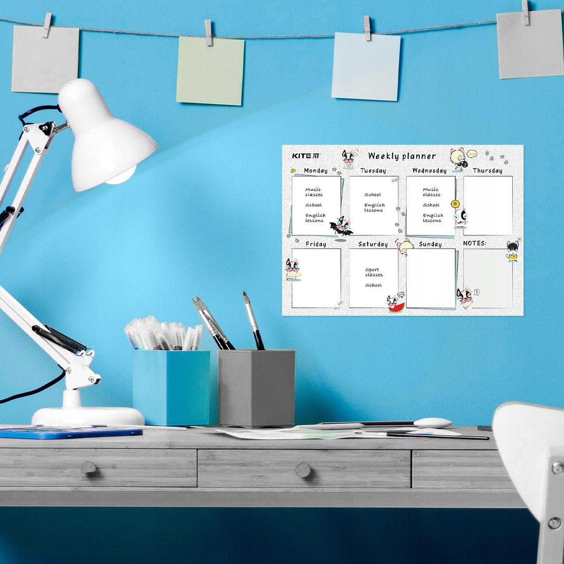 Planer ścienny dla dziewczynki na tydzień A4 Funny dogs