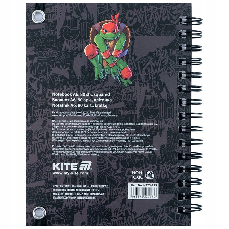 Kołonotatnik notes fioletowy 80 kartek Ninja Turtles Kite