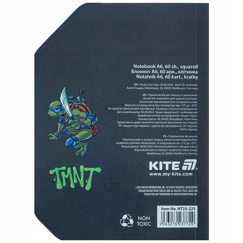 Notes pamiętnik A6 szary Ninja Turtles Kite