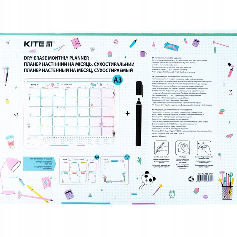 Planer ścienny na miesiąc dla dziewczynki A3 Lady