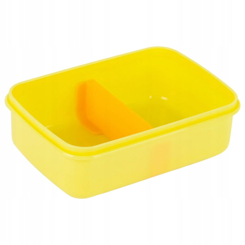 Otwarty snackbox Garfield z ruchomą przegródką w środku.