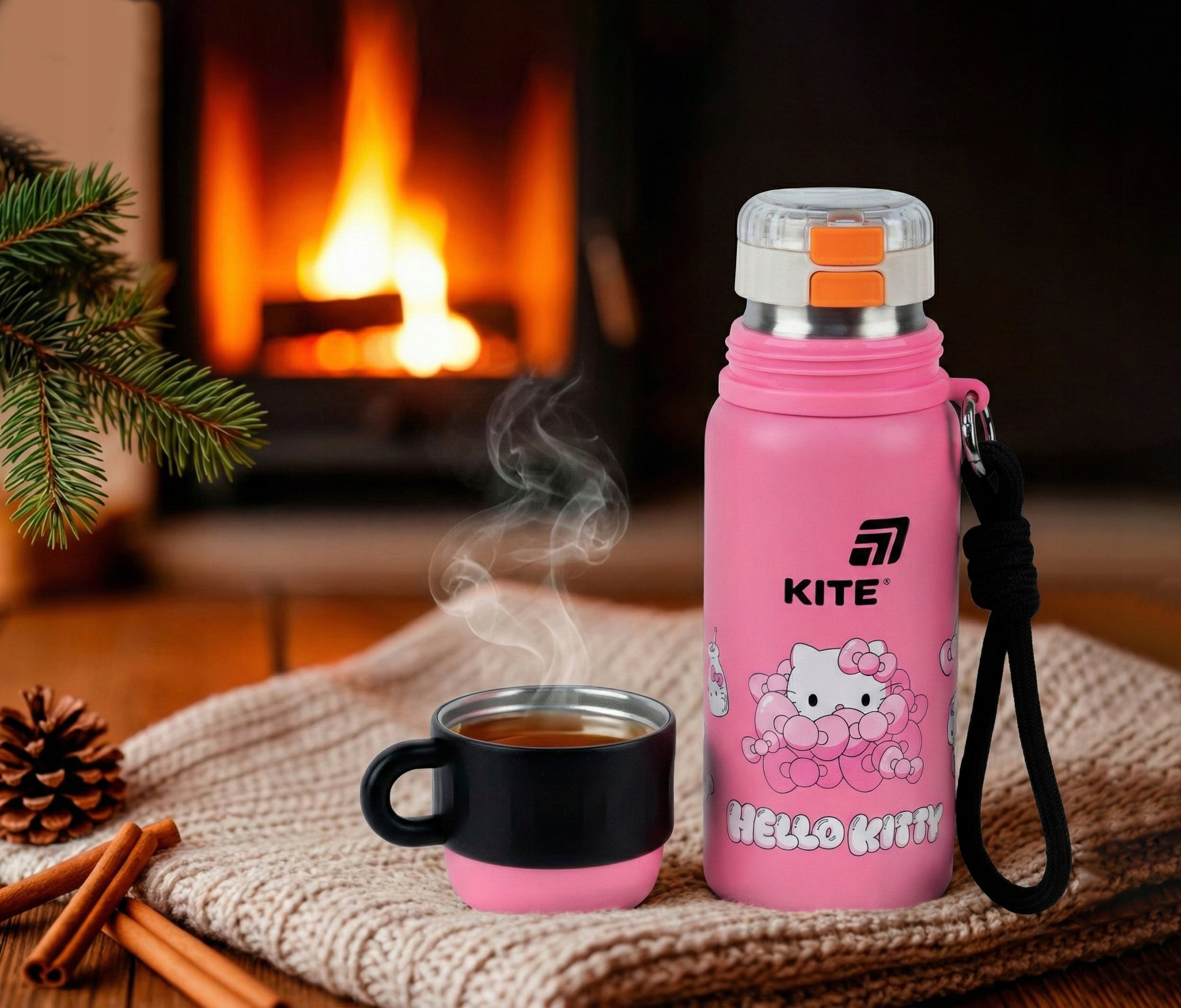 Termos szkolny Hello Kitty z uchwytem i zamknięciem nieprzeciekającym