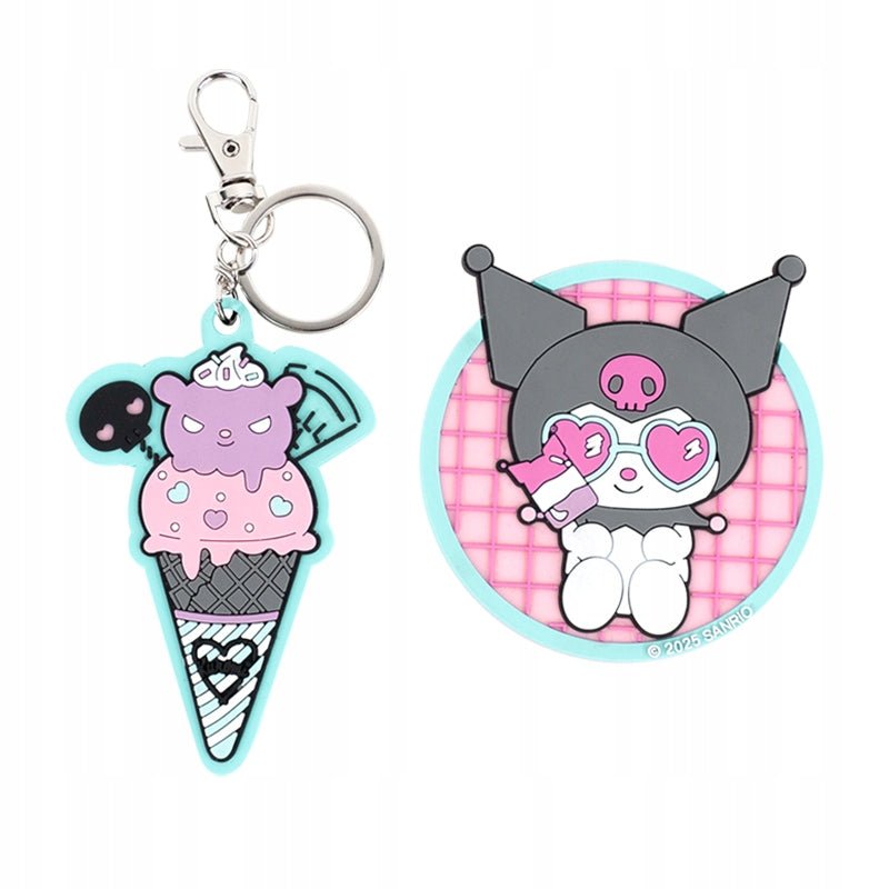 Gadżety Sanrio Kuromi Kite – naszywki i brelok w estetycznym opakowaniu.