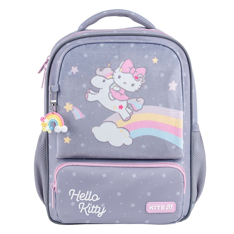 Szary plecak Kite Hello Kitty z uszczelnionym tyłem i odblaskami dla dziewczynek