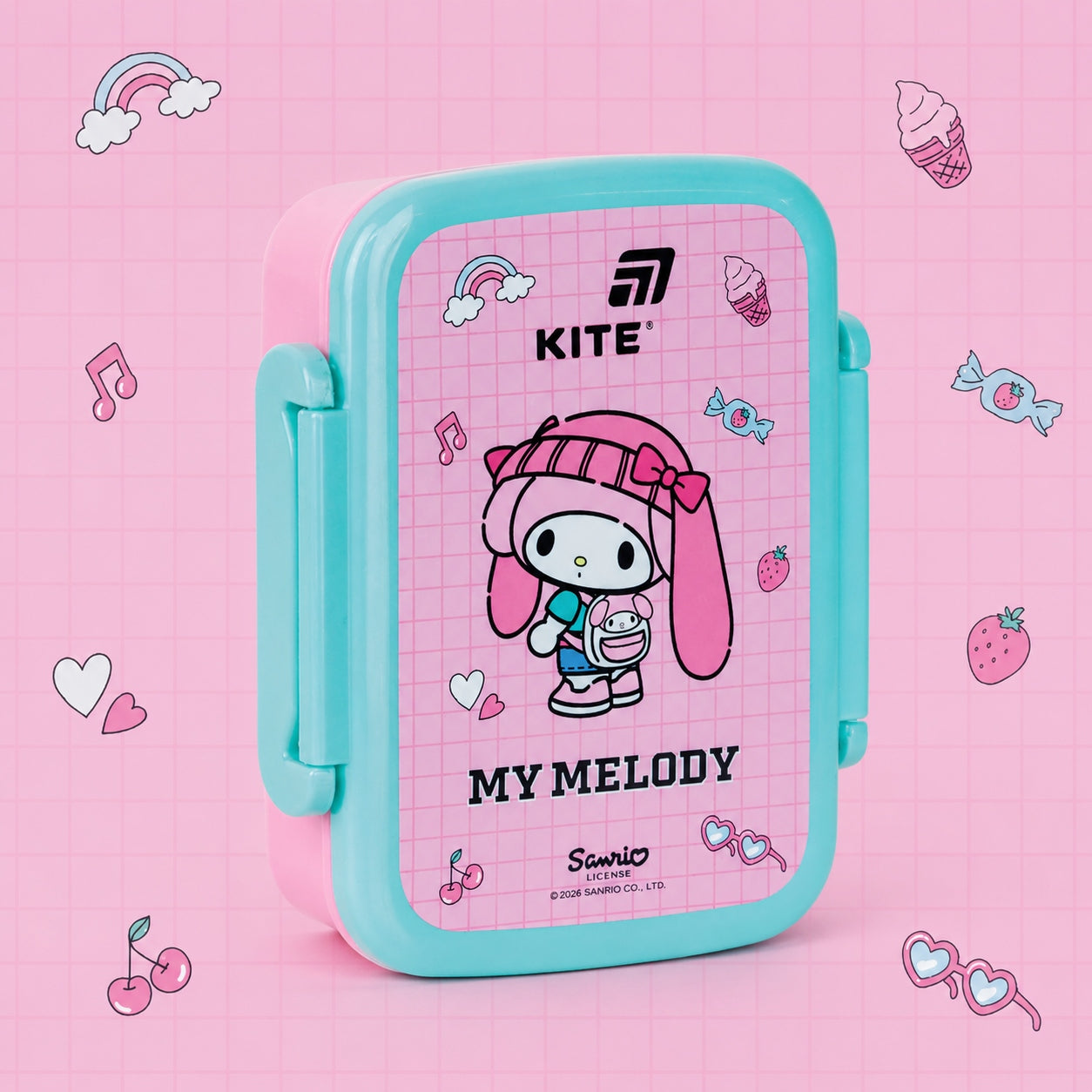 Różowy snackbox My Melody Kite 420 ml dla dziewczynek.