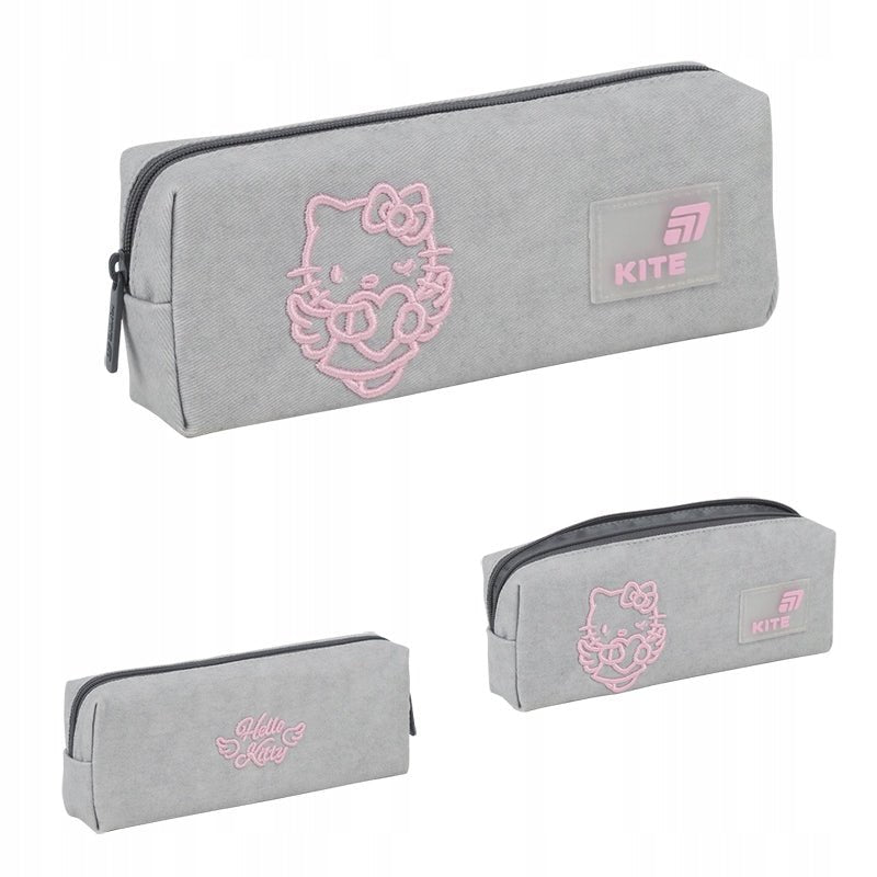 Szary piórnik Kite z wizerunkiem Hello Kitty i charakterystycznym nadrukiem 3D.
