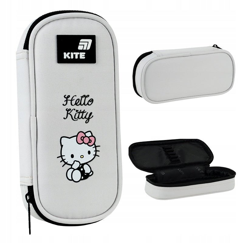 Szary piórnik saszetka Kite Hello Kitty widok z każdej strony.