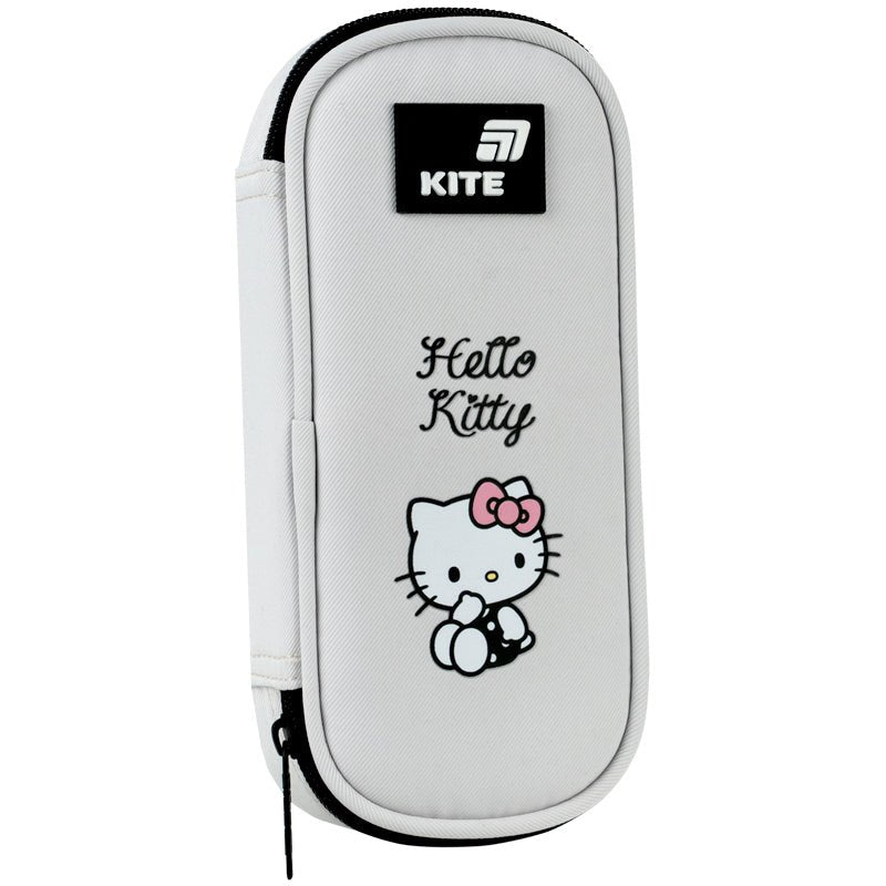 Piórnik dla dziewczynek Hello Kitty szary przód z naszywką.