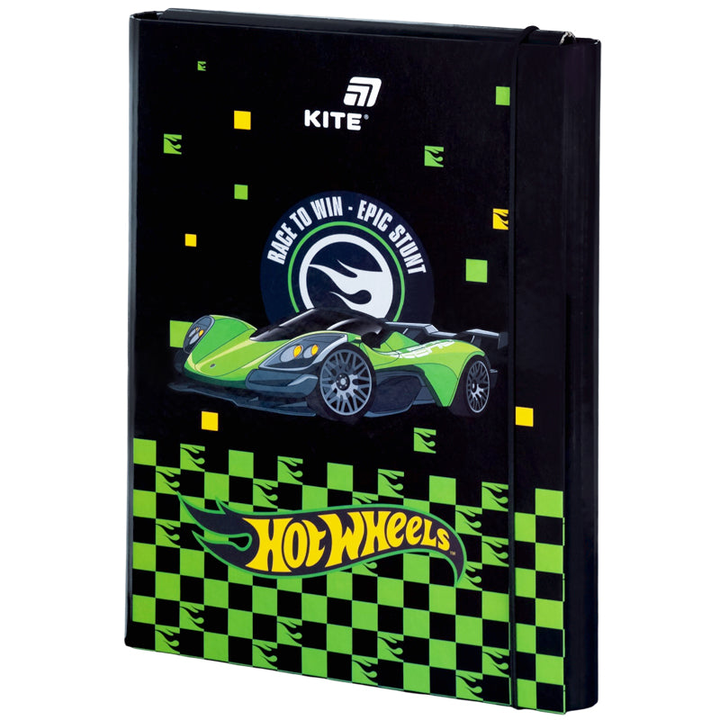 Kolorowy segregator na bloki z motywem Hot Wheels schowany wewnątrz komory plecaka.