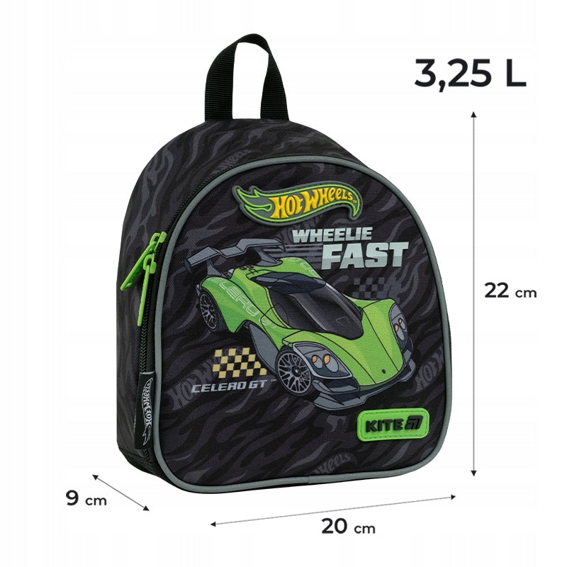 Plecak Hot Wheels Kite z przodu z wymiarami 22×20×9 cm i pojemnością 3,25 l