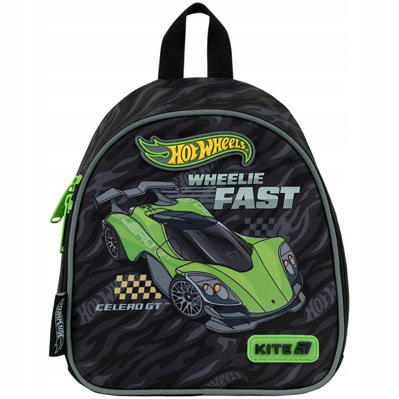 Plecak dziecięcy Hot Wheels Kite z zielonym samochodem wyścigowym na czarnym tle