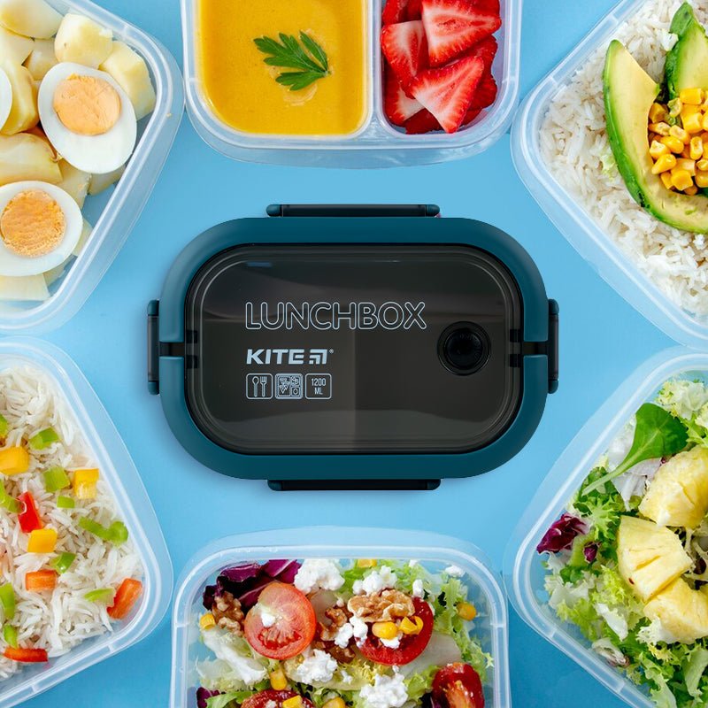 Lunchbox z przegrodkami i ze sztuccami 1200ml turkus