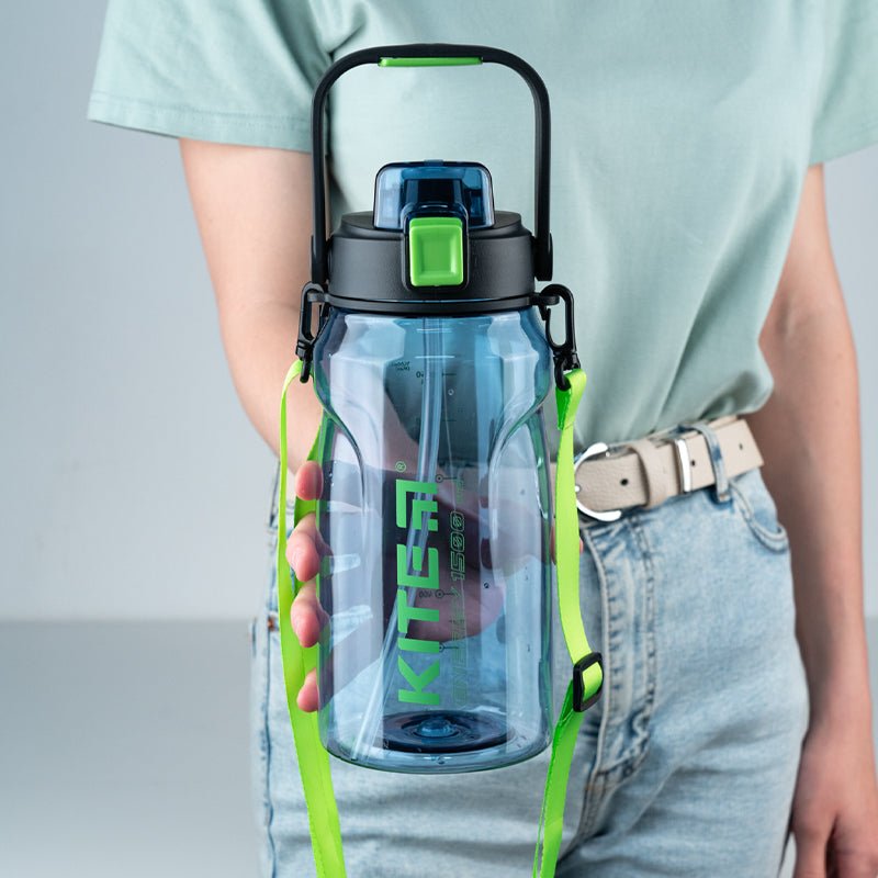 Butelka na wodę z ustnikiem do trening, do szkoły 1500 ml niebieska
