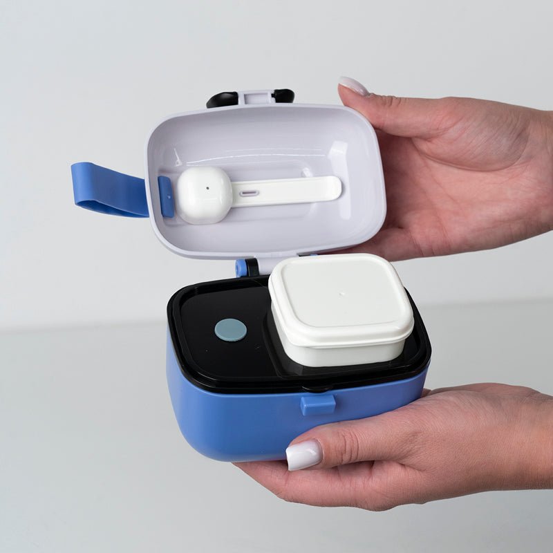 Kompaktowy snackbox z uchwytem i małym pojemnikiem Kite niebieski