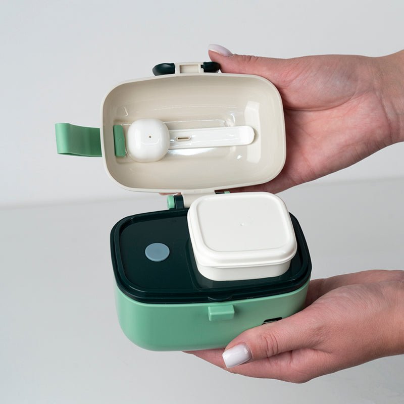 Snackbox 450 ml Kite z przegródkami i łyżeczką zielony mini