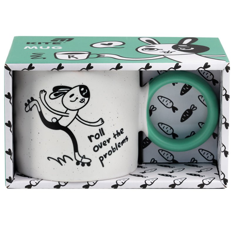 Kubek ceramiczny o pojemności 370 ml z motywacyjnym napisem "Roll Over The Problems" – stylowy dodatek do Twojego dnia.