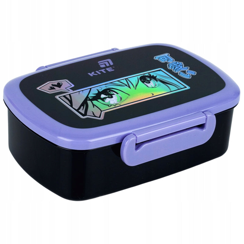 Czarny lunchbox Kite 750 ml ze sztućcami dla dzieci.