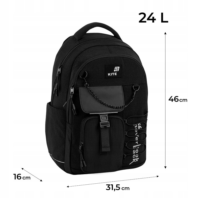 Infografika z wymiarami plecaka idealna dla wzrostu powyżej 145 cm.