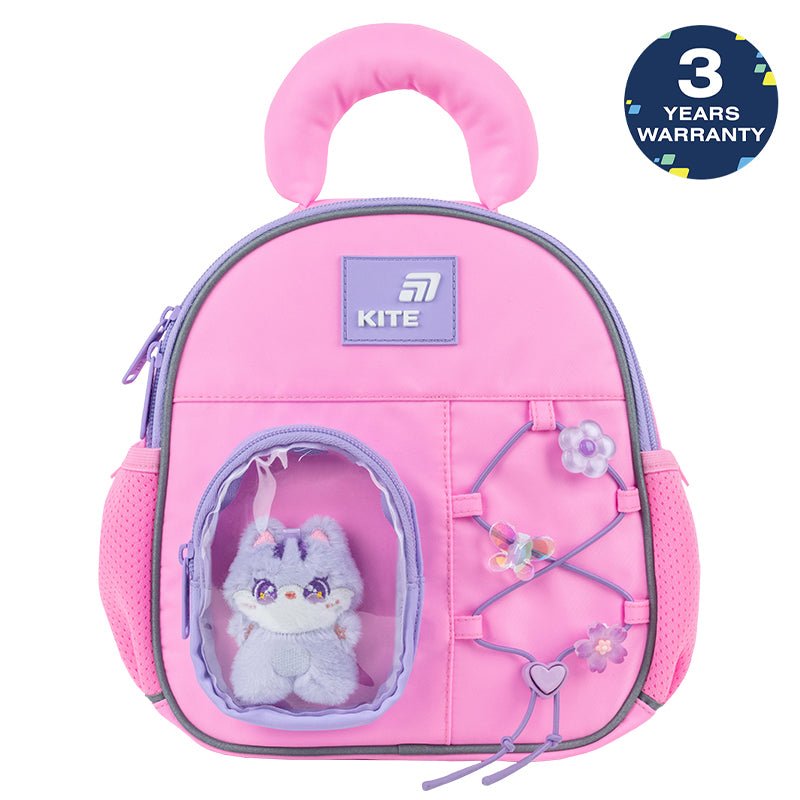 Plecak przedszkolny Kite Cat&Fun z zabawką dla dziewczynki z pasem piersiowym
