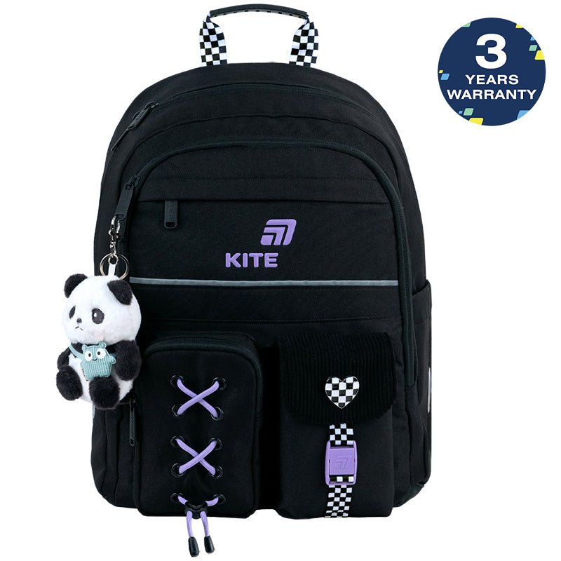 Plecak szkolny czarny ortopedyczny dla dziewczynek 1-6 klasa Kite Panda Love