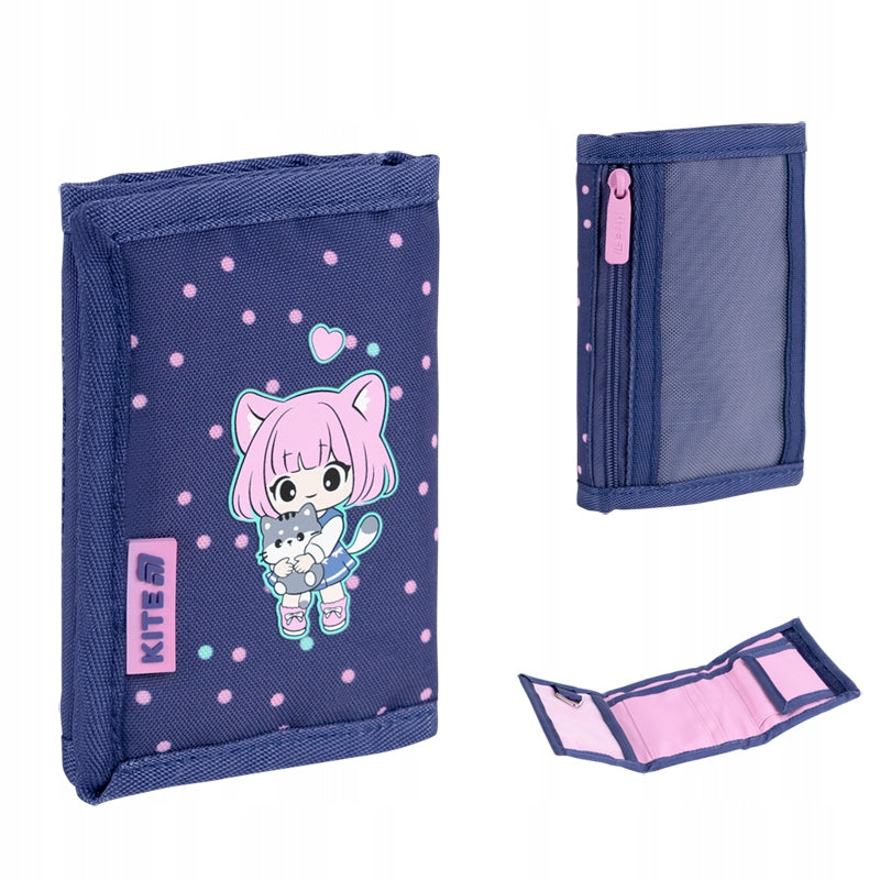 Ogólny wygląd portfela szkolnego Kite z motywem postaci Kuromi.