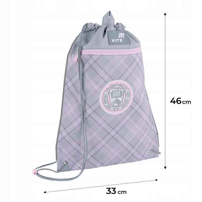 Infografika przedstawiająca wymiary 46x33 cm worka sportowego Kite dla dziewcząt.