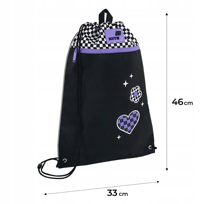 Wymiary 46x33 cm worka Kite na obuwie i strój — infografika.