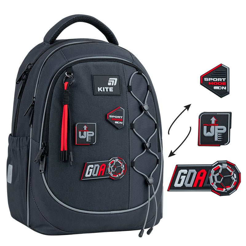 Plecak szkolny Kite Sport Mode ortopedyczny lekki dla chłopców szary z naszywkami do szkoły