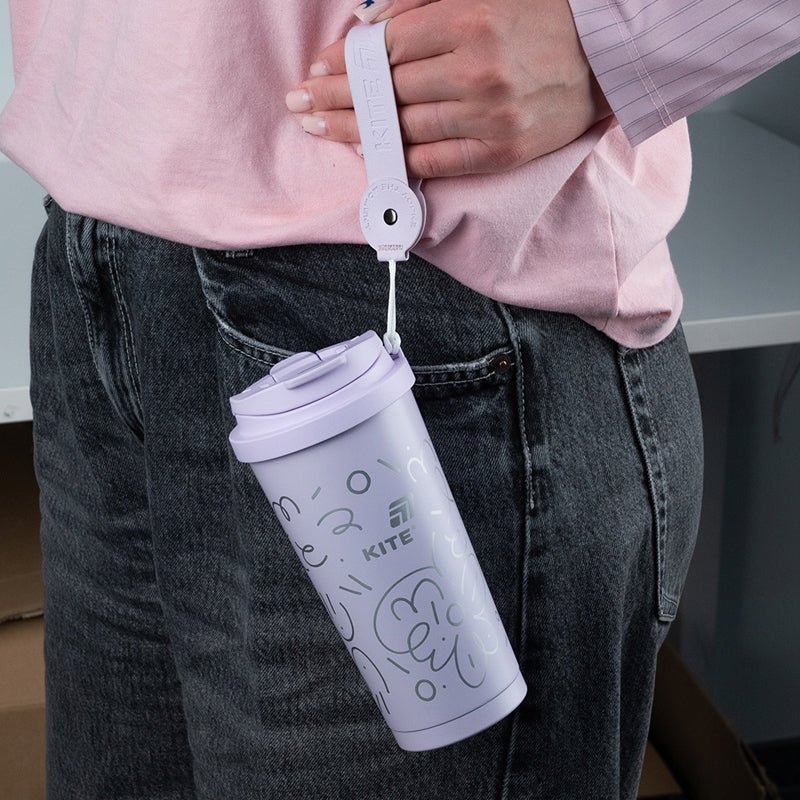 Kubek termiczny do podróży i pracy z uchwytem ze skóry ekologicznej