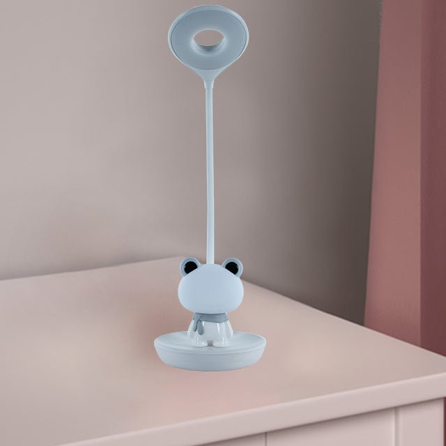 Lampa na biurlo zabawka biala żabka