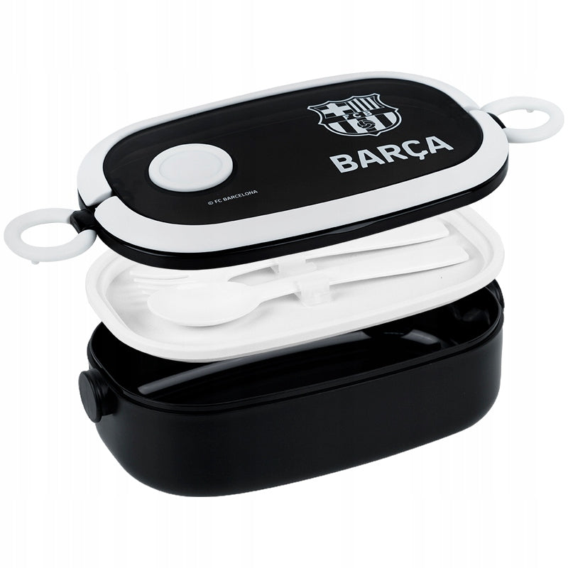 Wnętrze lunchboxa z przegrodą i kompletem sztućców