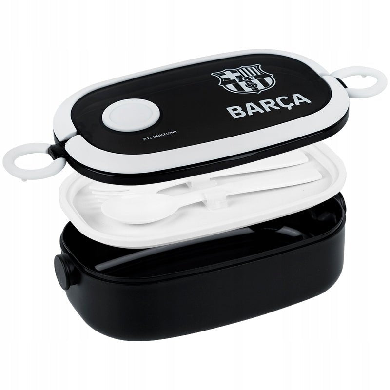 Wnętrze lunchboxa z przegrodą i kompletem sztućców