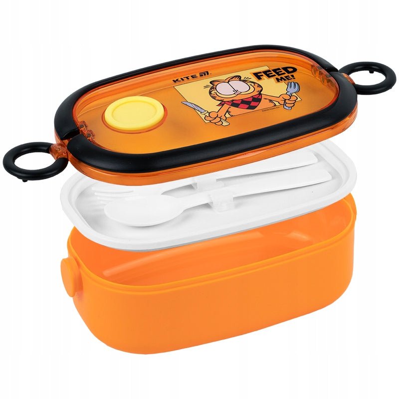 Ujęcie zestawu - lunchbox, sztućce, pokrywka