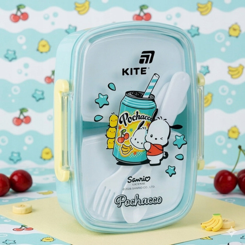 Kolorowy lunchbox Kite Pochacco z przezroczystą pokrywką na zatrzaski.