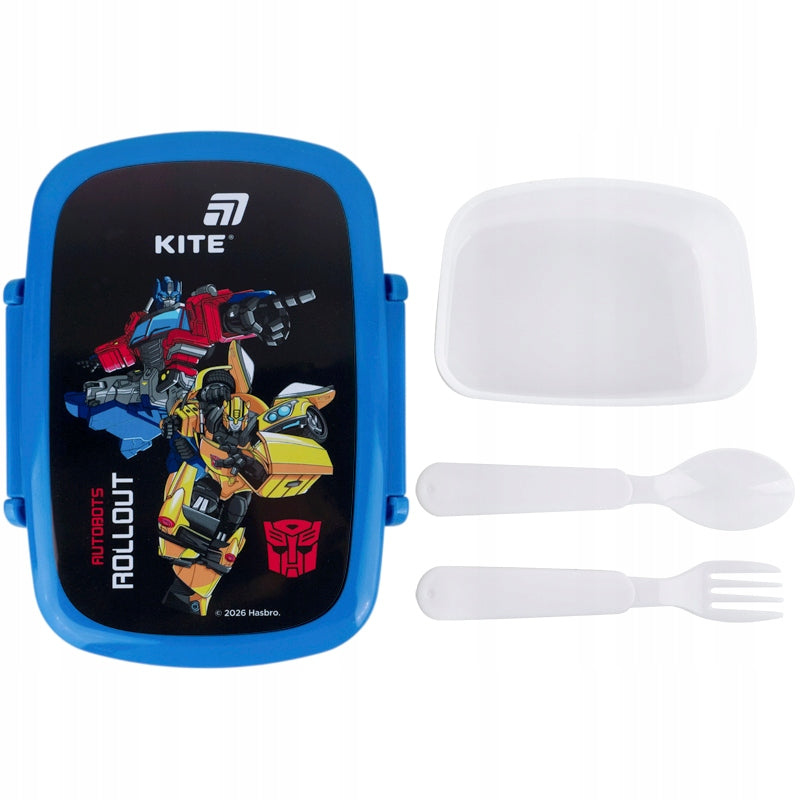 Otwarta śniadaniówka Kite Transformers z widelcem i łyżką.