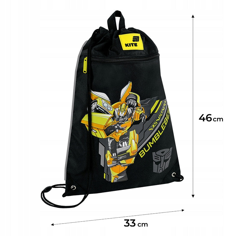 Wymiary worka na buty Kite Transformers przedstawione na zdjęciu z infografiką.