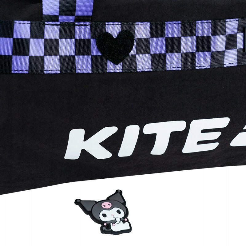 Torba czarna sportowa Kuromi Kite nadruk 3D i wzór w kratkę