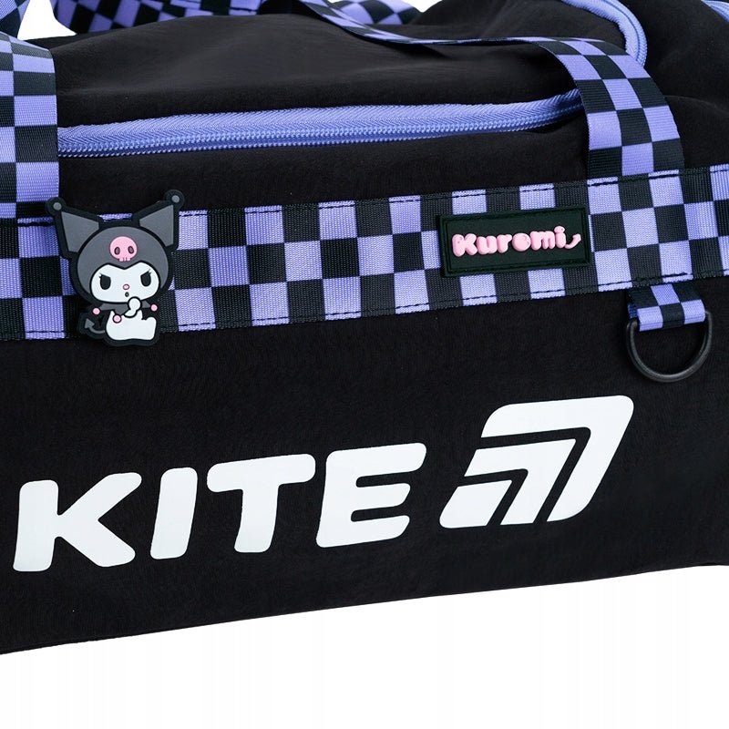 Torba czarna sportowa Kuromi Kite nadruk 3D i wzór w kratkę