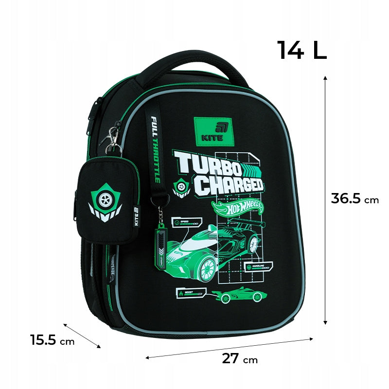 Tornister szkolny Kite Education Hot Wheels – wymiary i pojemność 14 l