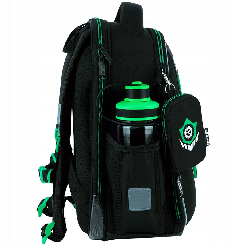 Tornister szkolny Kite Education Hot Wheels – bok z boczną kieszenią na bidon