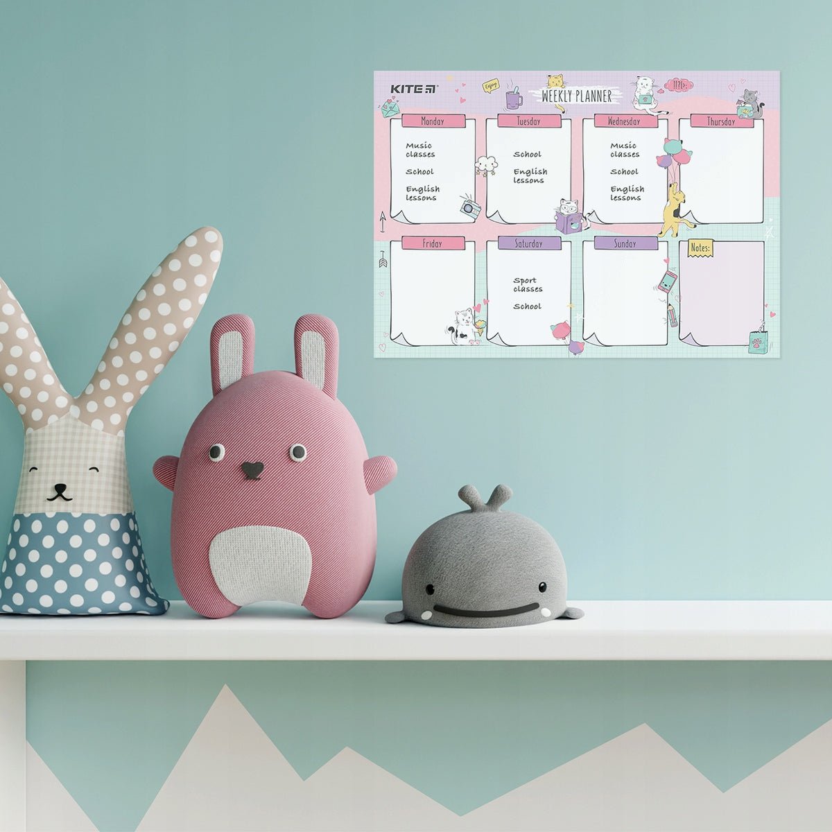 Planer ścienny dla dzieci na tydzień A4 Cats